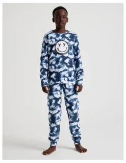 Bauhaus Knit Fleece Tie Dye Pyjamas in Blue