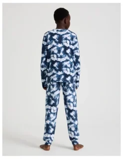 Bauhaus Knit Fleece Tie Dye Pyjamas in Blue