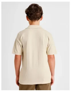 Bauhaus Knit Pointelle Resort Shirt in Beige