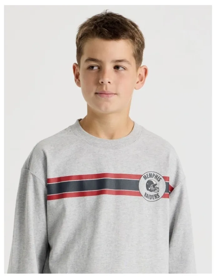Bauhaus Long Sleeve Football Tee in Grey Marle