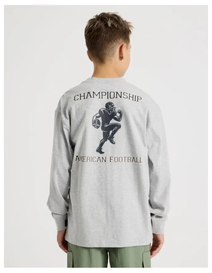 Bauhaus Long Sleeve Football Tee in Grey Marle