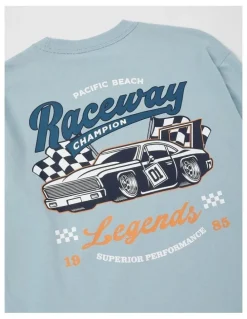 Bauhaus Long Sleeve Print Tee in Raceway in Light Blue
