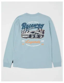 Bauhaus Long Sleeve Print Tee in Raceway in Light Blue