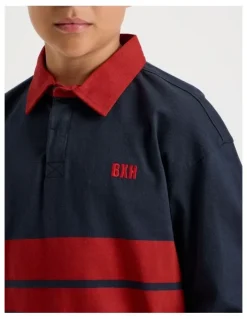 Bauhaus Long Sleeve Rugby Polo in Navy
