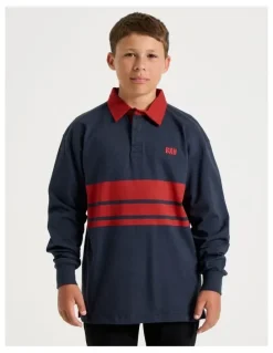 Bauhaus Long Sleeve Rugby Polo in Navy