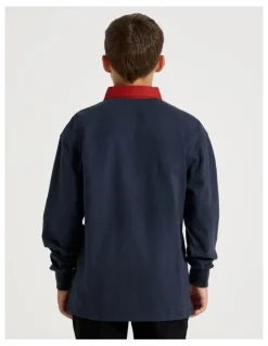 Bauhaus Long Sleeve Rugby Polo in Navy