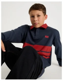 Bauhaus Long Sleeve Rugby Polo in Navy