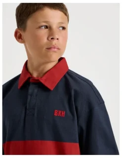 Bauhaus Long Sleeve Rugby Polo in Navy