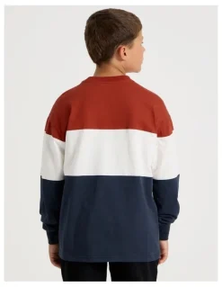 Bauhaus Long Sleeve Splice Tee in Red White and Navy