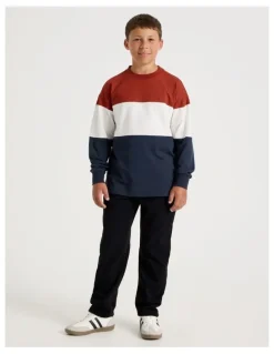 Bauhaus Long Sleeve Splice Tee in Red White and Navy