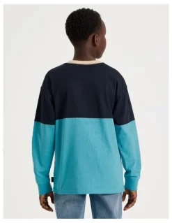 Bauhaus Long Sleeve Splice Tee in Blue