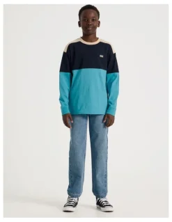 Bauhaus Long Sleeve Splice Tee in Blue
