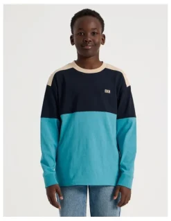 Bauhaus Long Sleeve Splice Tee in Blue