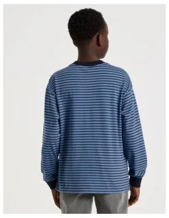 Bauhaus Long Sleeve Stripe Pocket Tee in Blue