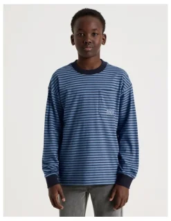 Bauhaus Long Sleeve Stripe Pocket Tee in Blue