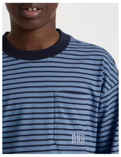 Bauhaus Long Sleeve Stripe Pocket Tee in Blue