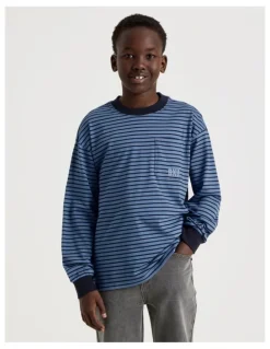 Bauhaus Long Sleeve Stripe Pocket Tee in Blue