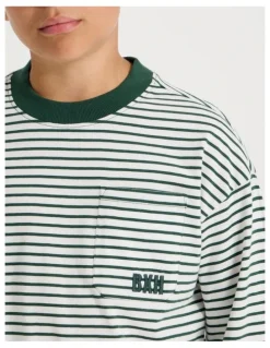 Bauhaus Long Sleeve Stripe Pocket Tee in Green