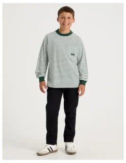 Bauhaus Long Sleeve Stripe Pocket Tee in Green