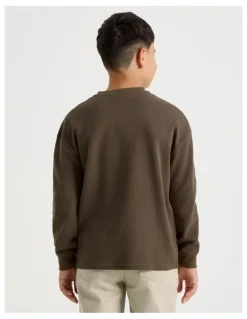 Bauhaus Long Sleeve Waffle Henley Tee in Brown