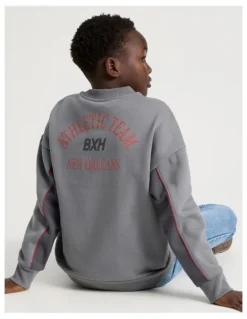 Bauhaus Oversized Crew Neck Sweat Top in Athletic Grey