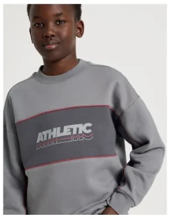 Bauhaus Oversized Crew Neck Sweat Top in Athletic Grey