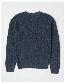Bauhaus Raglan Fisherman Knit Top in Blue