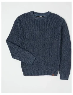 Bauhaus Raglan Fisherman Knit Top in Blue