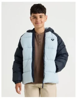 Bauhaus Recycled Puffer Jacket in Blue and Navy