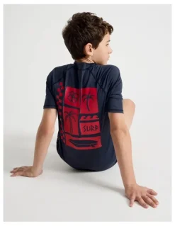 Bauhaus Recycled Short Sleeve Rashtop in Good Vibes/Navy