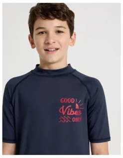 Bauhaus Recycled Short Sleeve Rashtop in Good Vibes/Navy