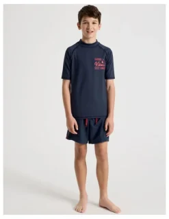 Bauhaus Recycled Short Sleeve Rashtop in Good Vibes/Navy