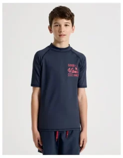 Bauhaus Recycled Short Sleeve Rashtop in Good Vibes/Navy