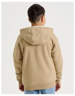 Bauhaus Sherpa Lined Hooded Zip Thru Sweat Top in Tan