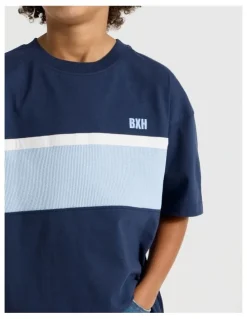 Bauhaus Short Sleeve Splice Tee in Navy