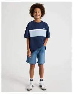 Bauhaus Short Sleeve Splice Tee in Navy