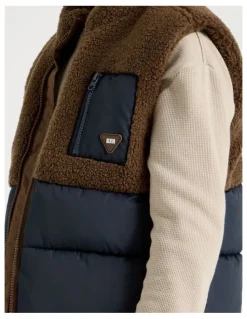 Bauhaus Spliced Sherpa Vest in Brown and Navy