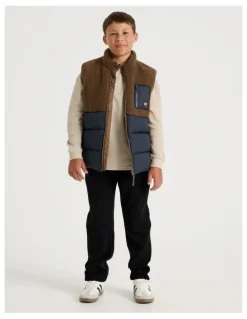 Bauhaus Spliced Sherpa Vest in Brown and Navy