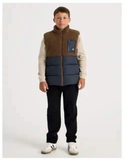 Bauhaus Spliced Sherpa Vest in Brown and Navy