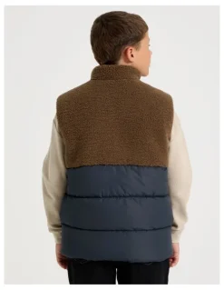 Bauhaus Spliced Sherpa Vest in Brown and Navy