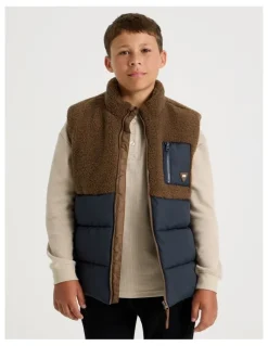 Bauhaus Spliced Sherpa Vest in Brown and Navy