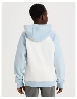 Bauhaus Splice Zip Thru Hooded Sweat Top in Light Blue
