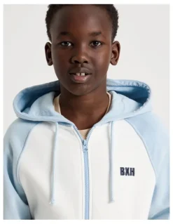 Bauhaus Splice Zip Thru Hooded Sweat Top in Light Blue