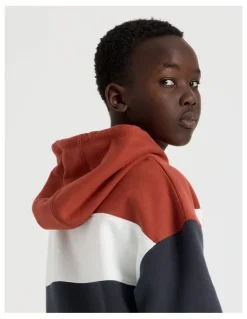 Bauhaus Splice Zip Thru Hood in Red White and Navy