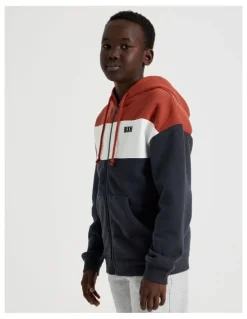 Bauhaus Splice Zip Thru Hood in Red White and Navy