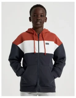 Bauhaus Splice Zip Thru Hood in Red White and Navy