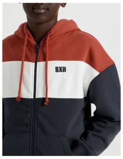 Bauhaus Splice Zip Thru Hood in Red White and Navy
