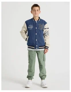 Bauhaus Varsity Bomber Jacket in Ecru and Mid Denim