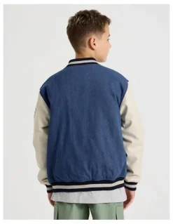 Bauhaus Varsity Bomber Jacket in Ecru and Mid Denim