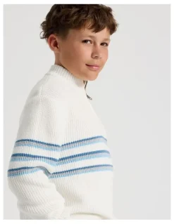 Bauhaus 1/4 Zip Knit with Stripe in Ecru